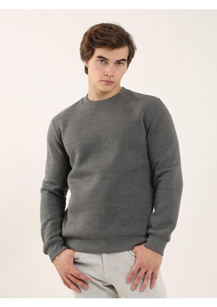 Antrasit Erkek Regular Fit Bisiklet Yaka Sweatshirt