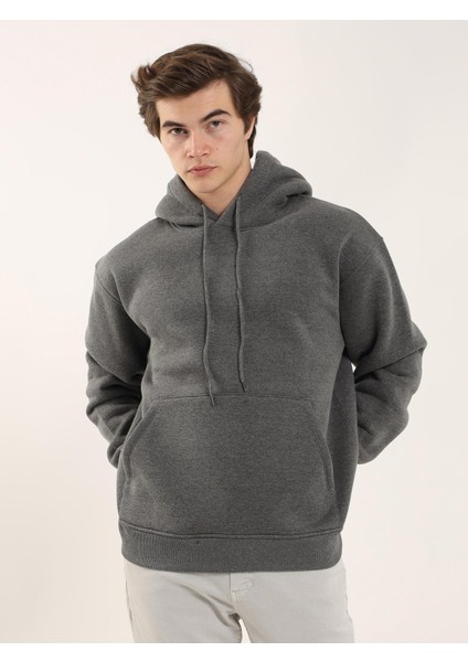 Antrasit Erkek Regular Fit Kapüşonlu Sweatshirt