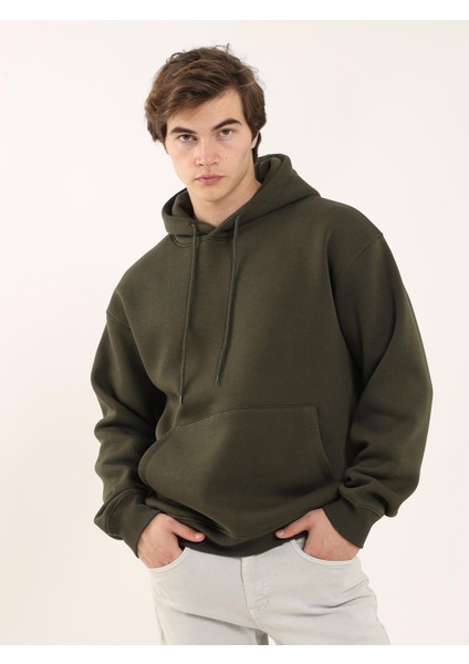 Haki Erkek Regular Fit Kapüşonlu Sweatshirt