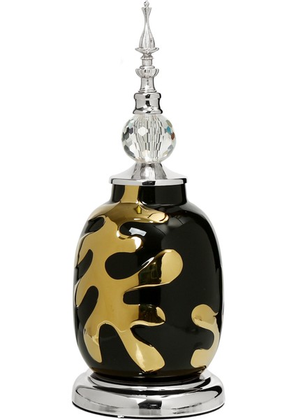 Silver Kapaklı Yaprak Vazo 33 cm AK.JE0161