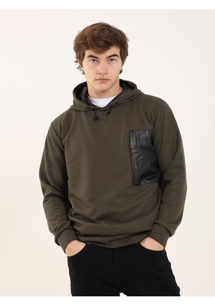 Haki Erkek Regular Fit Kapüşonlu Sweatshirt