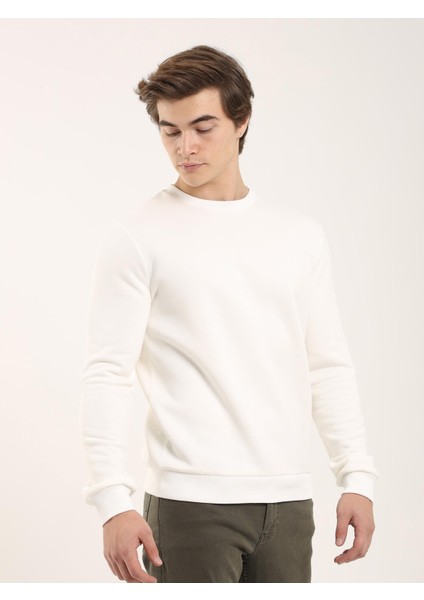 Ekru Erkek Regular Fit Bisiklet Yaka Sweatshirt