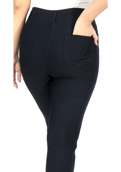 Büyük Beden Toparlayıcı Kışlık Yüksek Bel Punto Kumaş Siyah Renk Pantolon modelleri