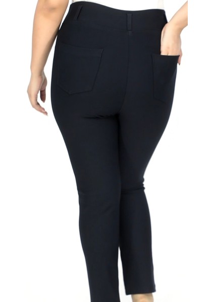 Büyük Beden Toparlayıcı Kışlık Yüksek Bel Punto Kumaş Siyah Renk Pantolon fırsatları