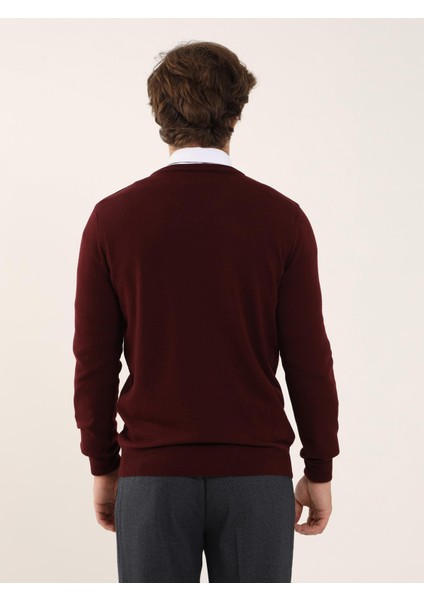 Bordo Erkek Slim Fit Düz Klasik V Yaka Triko indirimleri