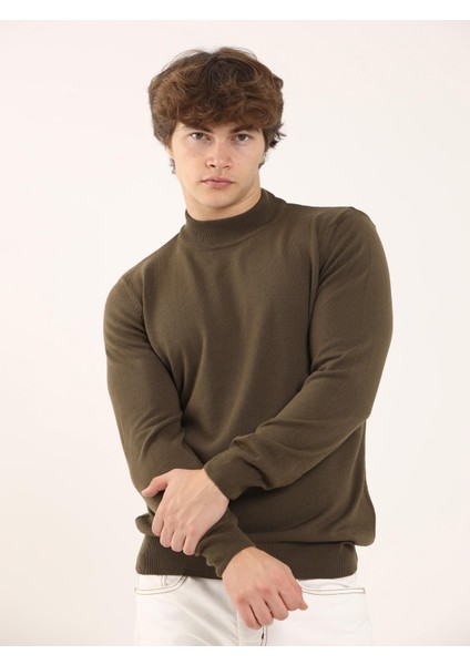 Haki Erkek Slim Fit Yarım Balıkçı Yaka Triko fırsatları