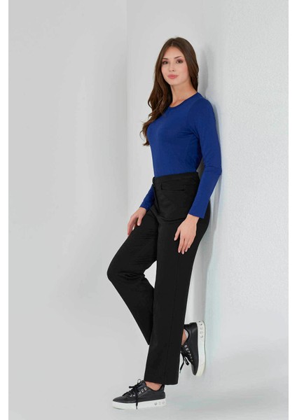 Tolga Saraçoğlu Kadın Gizli Lastik Boru Paça Gabardin Pantolon 430082 Siyah fiyatları