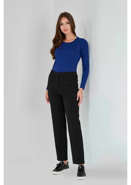 Tolga Saraçoğlu Kadın Gizli Lastik Boru Paça Gabardin Pantolon 430082 Siyah modelleri