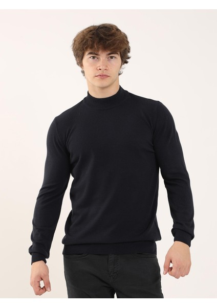 Lacivert Erkek Slim Fit Yarım Balıkçı Yaka Triko - 91097