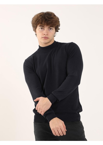 Lacivert Erkek Slim Fit Yarım Balıkçı Yaka Triko - 91097 modelleri