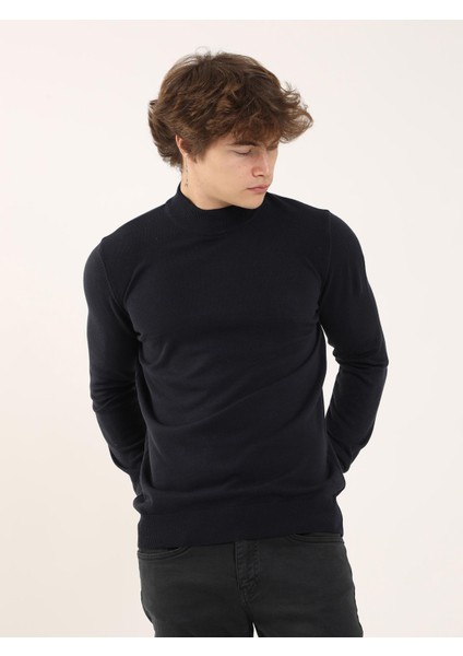 Lacivert Erkek Slim Fit Yarım Balıkçı Yaka Triko - 91097 fırsatları