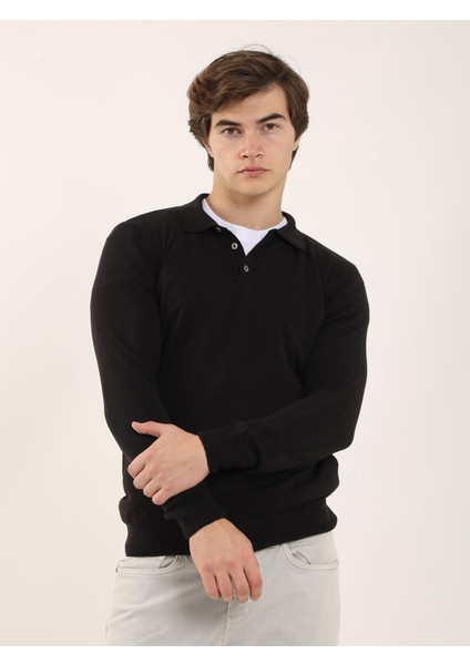Siyah Erkek Slim Fit Düz Klasik Polo Yaka Triko fiyatları