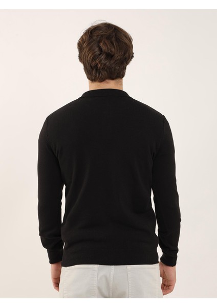 Siyah Erkek Slim Fit Düz Klasik Polo Yaka Triko indirimleri