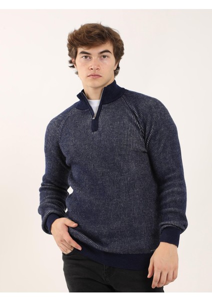 Lacivert Erkek Regular Fit Dokulu Fermuarlı Dik Yaka Triko fiyatları