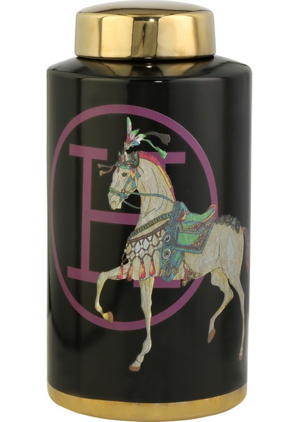 Horse Yaldız Vazo Siyah Gold 12X12X27 cm AK.WLT0705