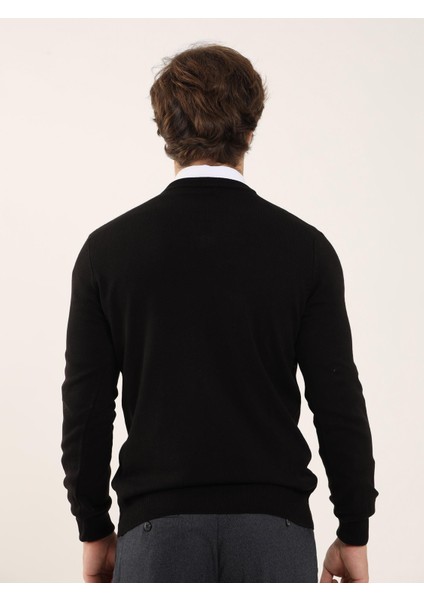 Siyah Erkek Slim Fit Düz Klasik V Yaka Triko indirimleri