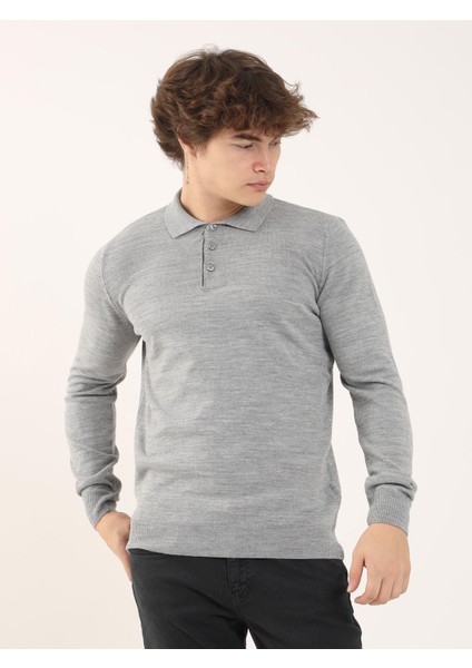 Gri Erkek Slim Fit Düz Klasik Polo Yaka Triko fiyatları