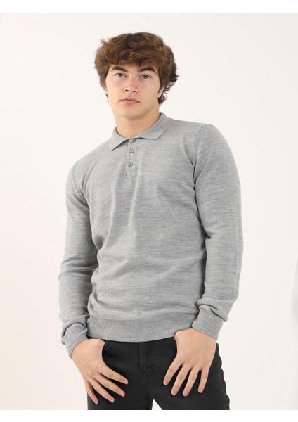 Gri Erkek Slim Fit Düz Klasik Polo Yaka Triko modelleri