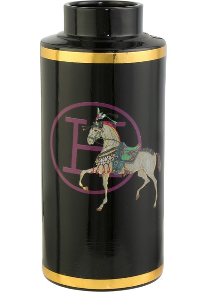 Horse Yaldız Vazo Siyah Gold 12X12X27 cm AK.WLT0703