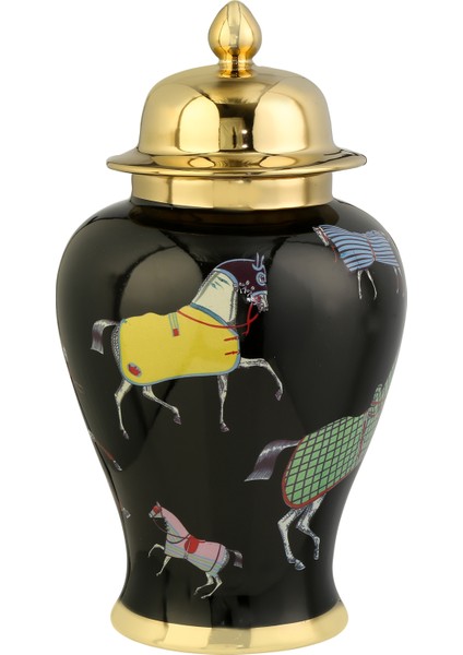 Horse Dekoratif Vazo Siyah Gold 14X22X33 cm AK.WLT0693