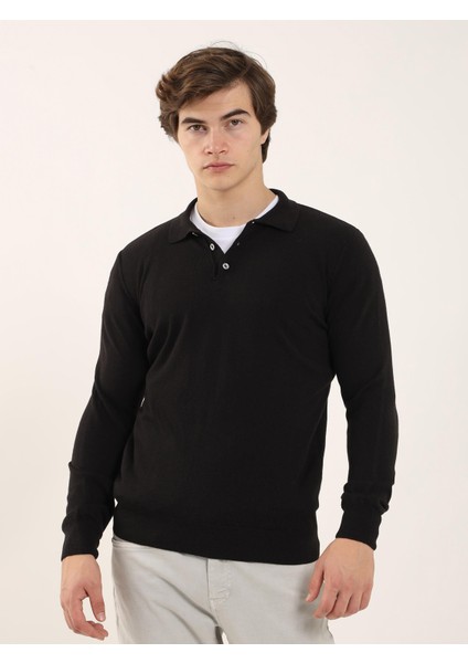 Siyah Erkek Slim Fit Polo Yaka Triko