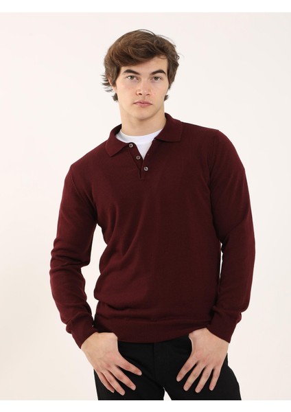 Bordo Erkek Slim Fit Polo Yaka Triko - 91137