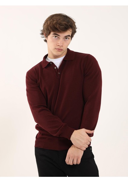 Bordo Erkek Slim Fit Polo Yaka Triko - 91137