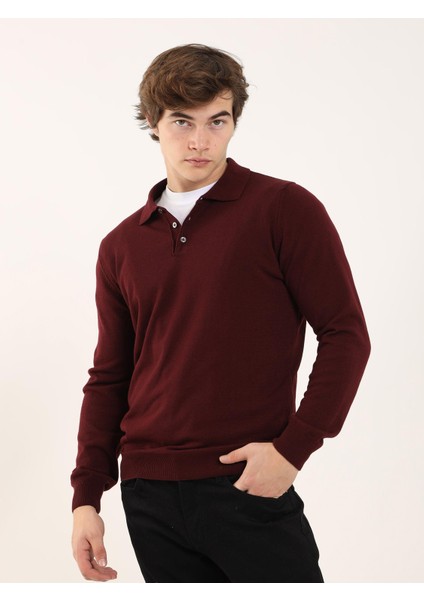 Bordo Erkek Slim Fit Polo Yaka Triko - 91137