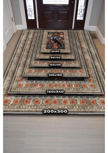Nuh'un Gemisi Koleksiyonu Kuzgun Çiçek Desenli Karga Temalı Vintage Renkli Maksimalist Halı
