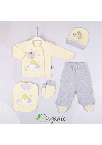Bebek Mini Turtle Nakışlı 5li Hastane Çıkışı Seti - Sarı