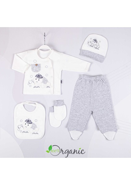Bebek Mini Turtle Nakışlı 5li Hastane Çıkışı Seti - Ekru