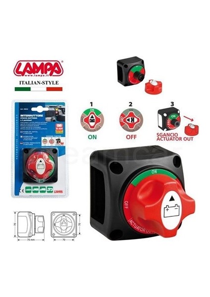 Power-Off Switcher Akü Anahtarı, Güç Kesme Anahtarı 3 Fonksiyonlu 12/50V 39032