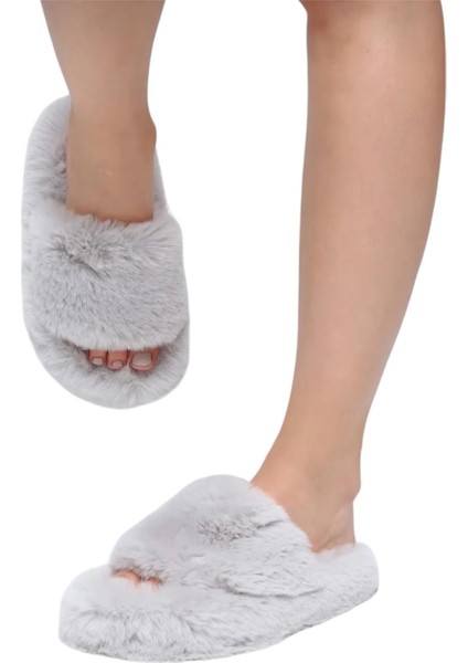 Ekstra Yumuşak Tüylü Kadın Terlik GRİ modelleri