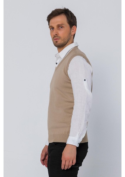 Erkek V Yaka Süveter Rahat Regular Fit Kolsuz Kazak modelleri