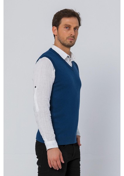 Erkek V Yaka Süveter Rahat Regular Fit Kolsuz Kazak fırsatları