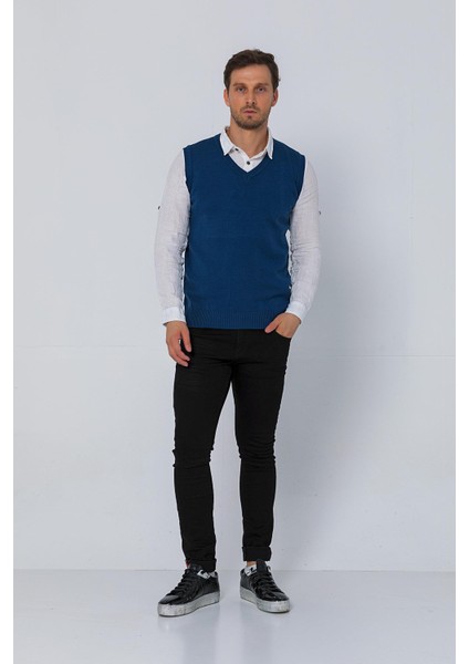 Erkek V Yaka Süveter Rahat Regular Fit Kolsuz Kazak indirimleri