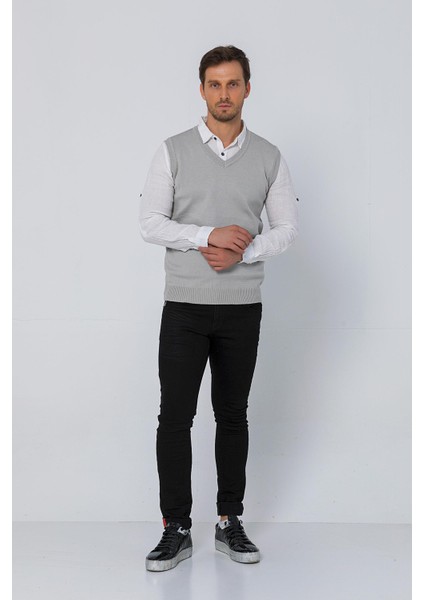 Erkek V Yaka Süveter Rahat Regular Fit Kolsuz Kazak indirimleri