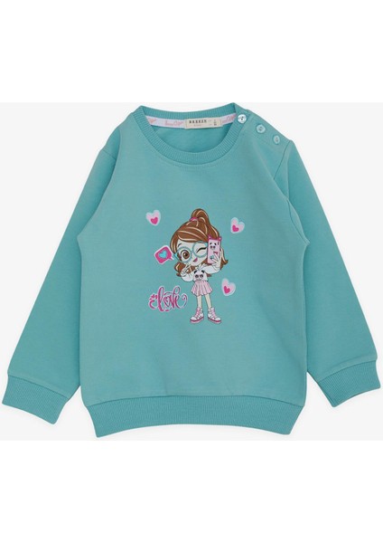 Kız Çocuk Sweatshirt Havalı Kız Baskılı 1.5-5 Yaş, Su Yeşili