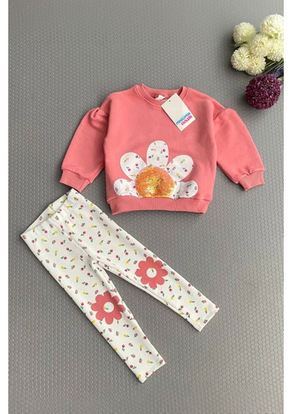 Papatya Desenli Taytlı kız takım - Pembe