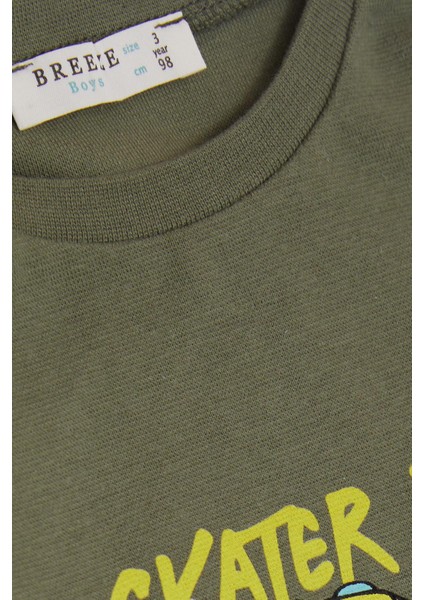 Girls & Boys Erkek Çocuk Uzun Kollu Tişört Kaykaycı Gözlüklü Dinozor Baskılı 1-4 Yaş, Haki Yeşil modelleri