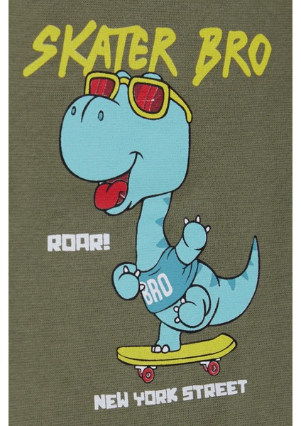 Girls & Boys Erkek Çocuk Uzun Kollu Tişört Kaykaycı Gözlüklü Dinozor Baskılı 1-4 Yaş, Haki Yeşil fırsatları