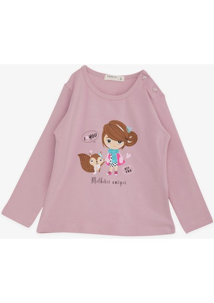 Kız Çocuk Uzun Kollu Tişört Dostluk Temalı Kız Baskılı 1-4 Yaş, Gülkurusu