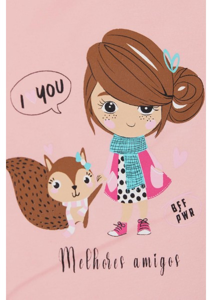 Kız Çocuk Uzun Kollu Tişört Dostluk Temalı Kız Baskılı 1-4 Yaş, Pembe fırsatları