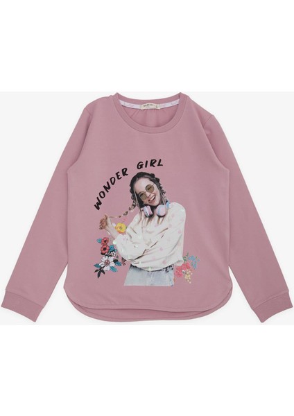 Kız Çocuk Sweatshirt Harika Kız Yazı Baskılı Çiçekli 9-14 Yaş, Gülkurusu
