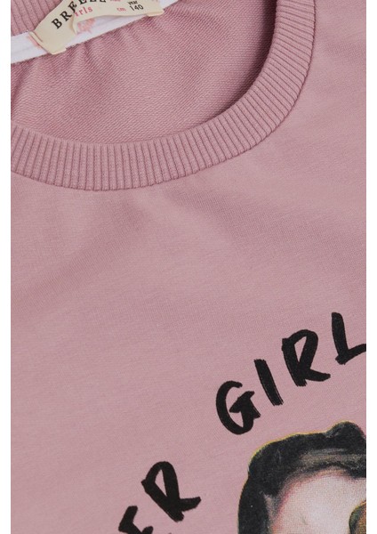 Kız Çocuk Sweatshirt Harika Kız Yazı Baskılı Çiçekli 9-14 Yaş, Gülkurusu