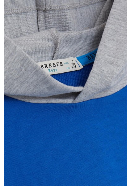 Girls & Boys Erkek Çocuk Sweatshirt Kapüşonlu Yazı Baskılı 8-14 Yaş, Saks Mavisi