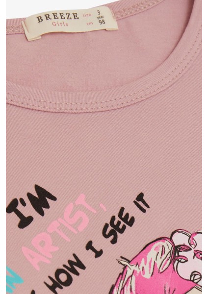 Kız Çocuk Uzun Kollu Tişört Kendini Sanatçı Hisseden Kız Baskılı 3-8 Yaş, Gülkurusu modelleri