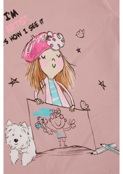 Kız Çocuk Uzun Kollu Tişört Kendini Sanatçı Hisseden Kız Baskılı 3-8 Yaş, Gülkurusu fırsatları