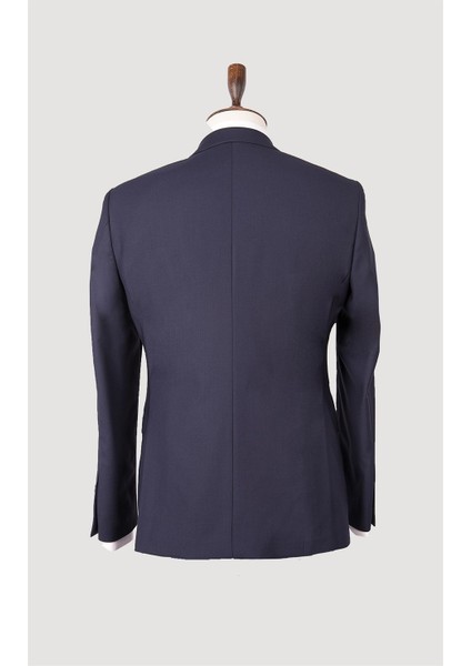 Erkek Slim Fit Mono Yaka Lacivert Çımalı Takım Elbise