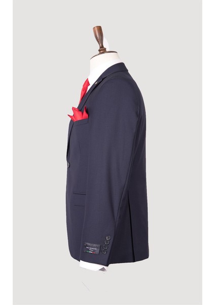 Erkek Slim Fit Mono Yaka Lacivert Çımalı Takım Elbise